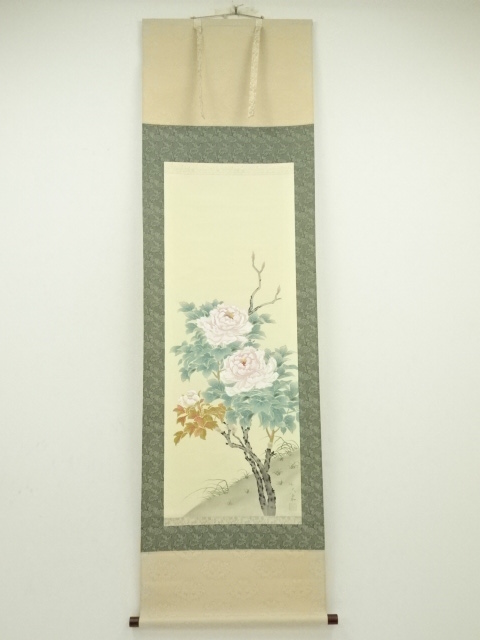 JAPANESE HANGING SCROLL / HAND PAINTED / PEONY 